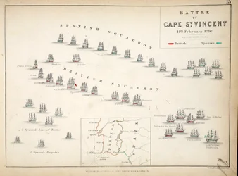 Mapa de la Batalla del Cabo de San Vicente, publicado por William Blackwood and Sons, Edimburgo y Londres, 1848